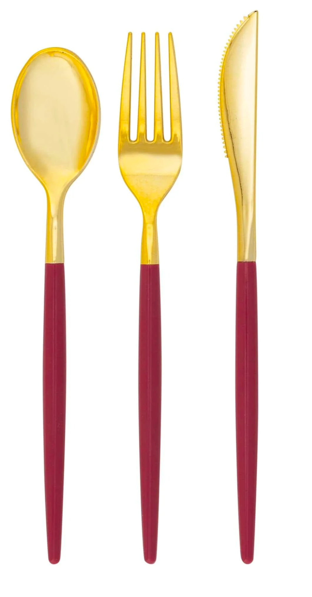 Cranberry • Gold Plastic Cutlery Set | 32 Pieces (Service for 8)