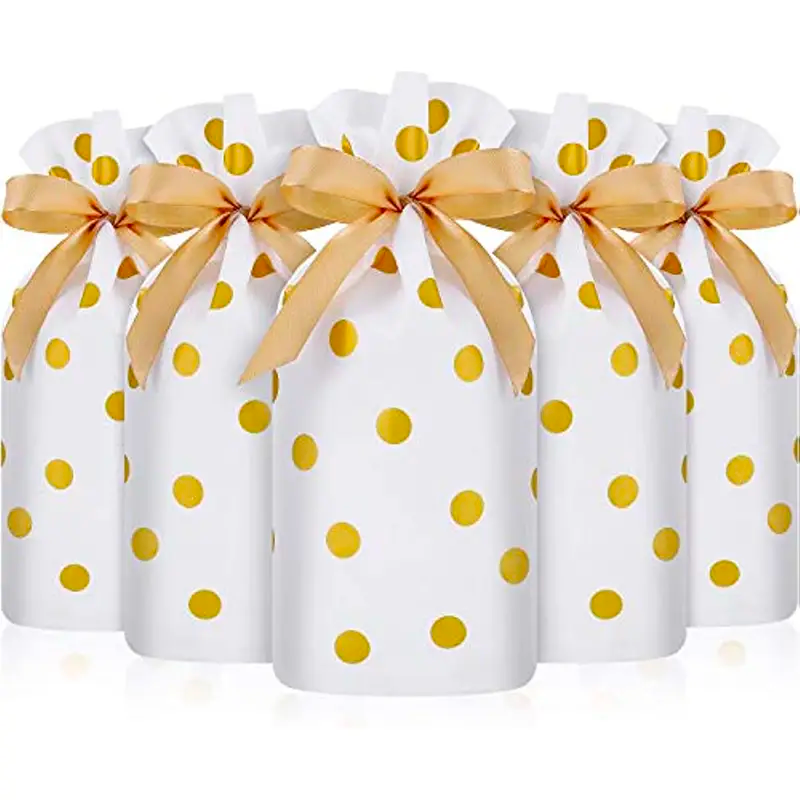 Gold Polka Dot Drawstring Candy Bags (50 Count)