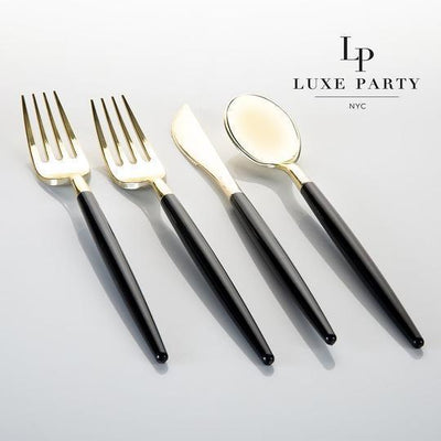 Neo Black • Gold Plastic Cutlery Set | 32 Pieces (Service for 8)