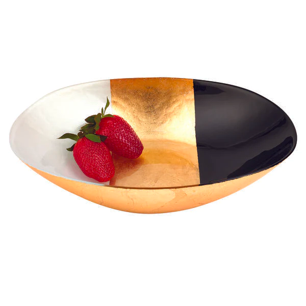 Oval Gold,Black And White 12" Glass Serving or Centerpiece Bowl (1 Count)