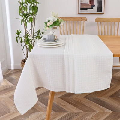Houndstooth White Tablecloth Jacquard Collection #TC1373