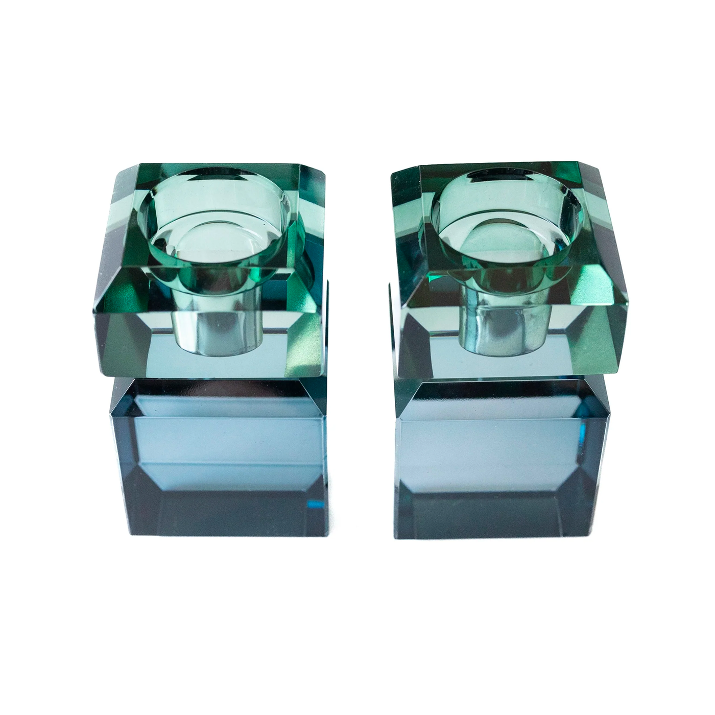 Pair of 3" Two Tone Candleholders - Navy/Emerald - Set With Style
