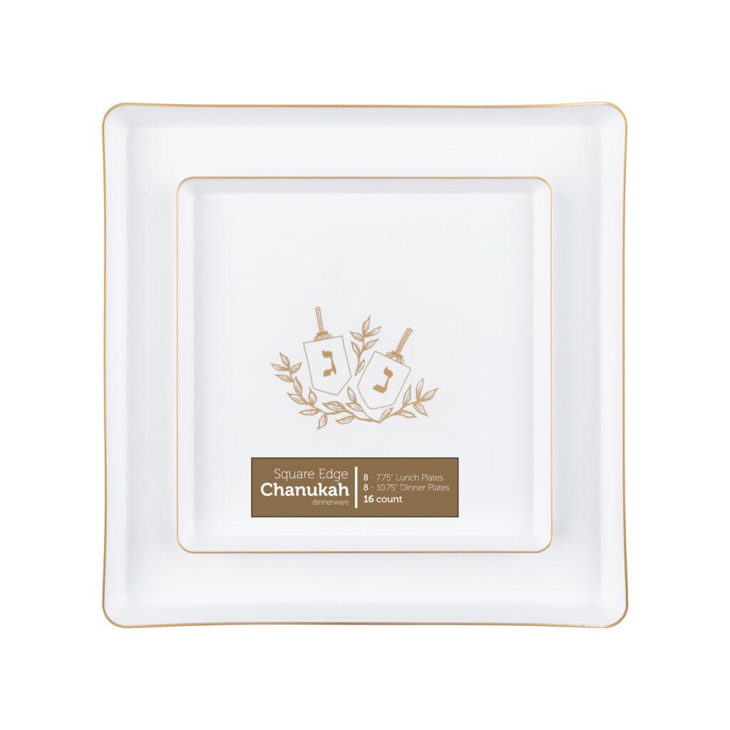 Chanukah Square White And Gold Edge Combo (Service For 8)