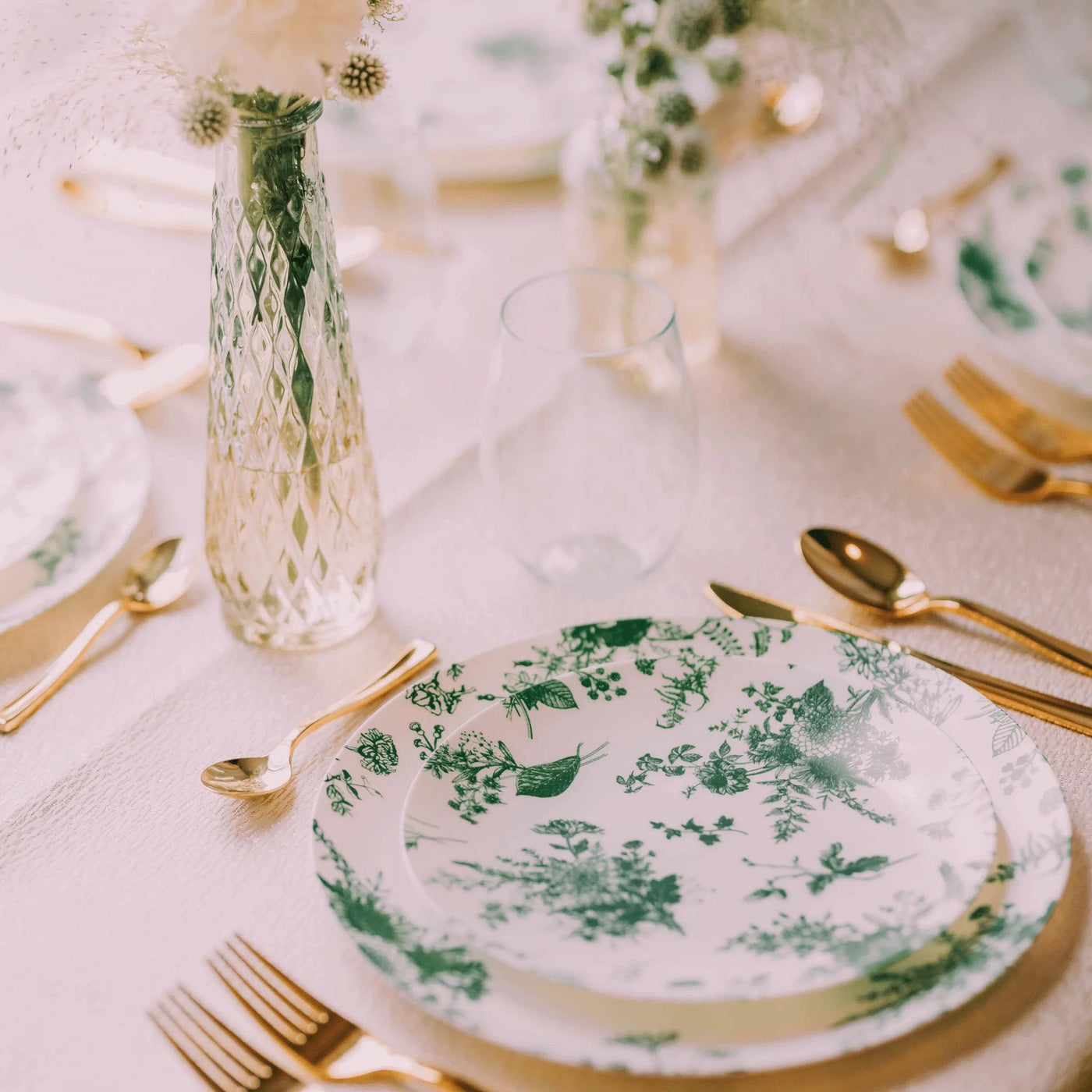 Ivory & Green Verdure Design Plastic Plate Collection