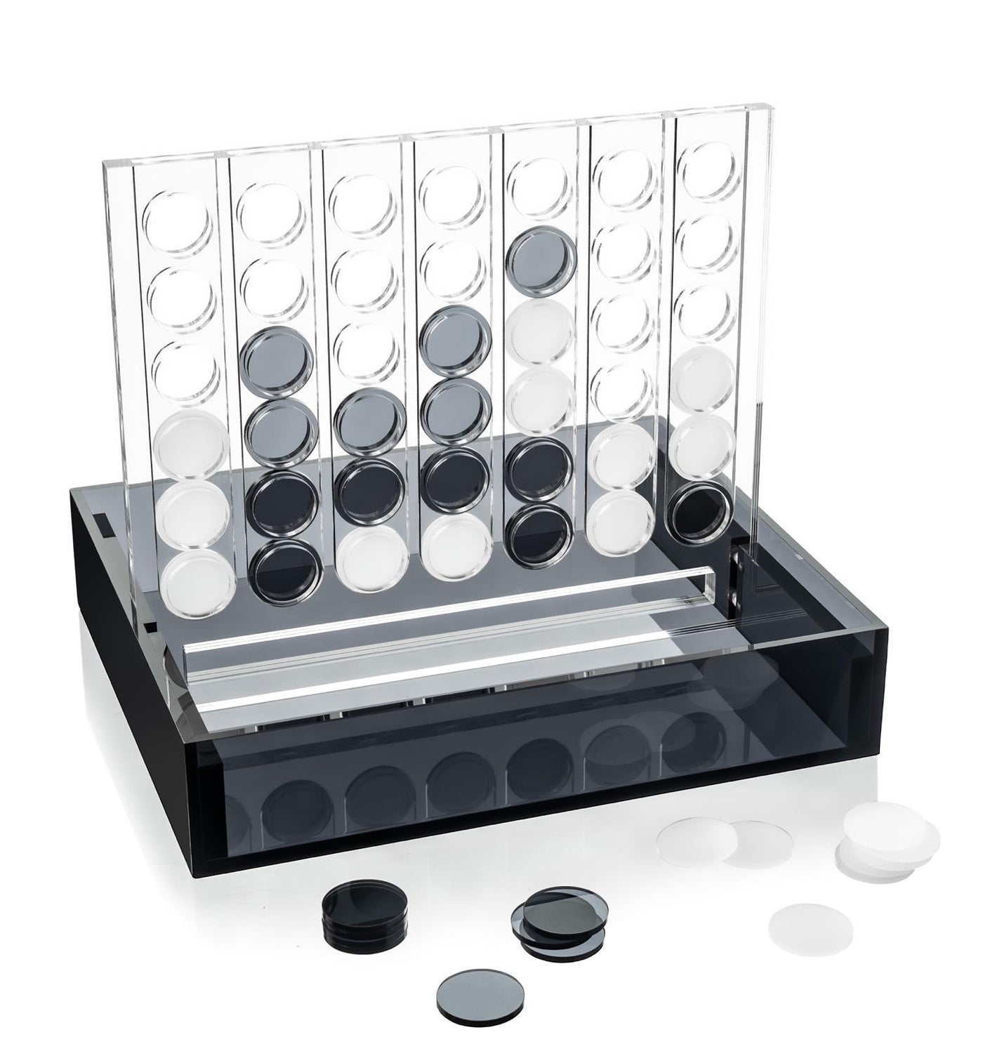 Luxury Grey Lucite 4 In A Row Game with Frosted White and Grey Pieces with Lucite Holder (1 count)