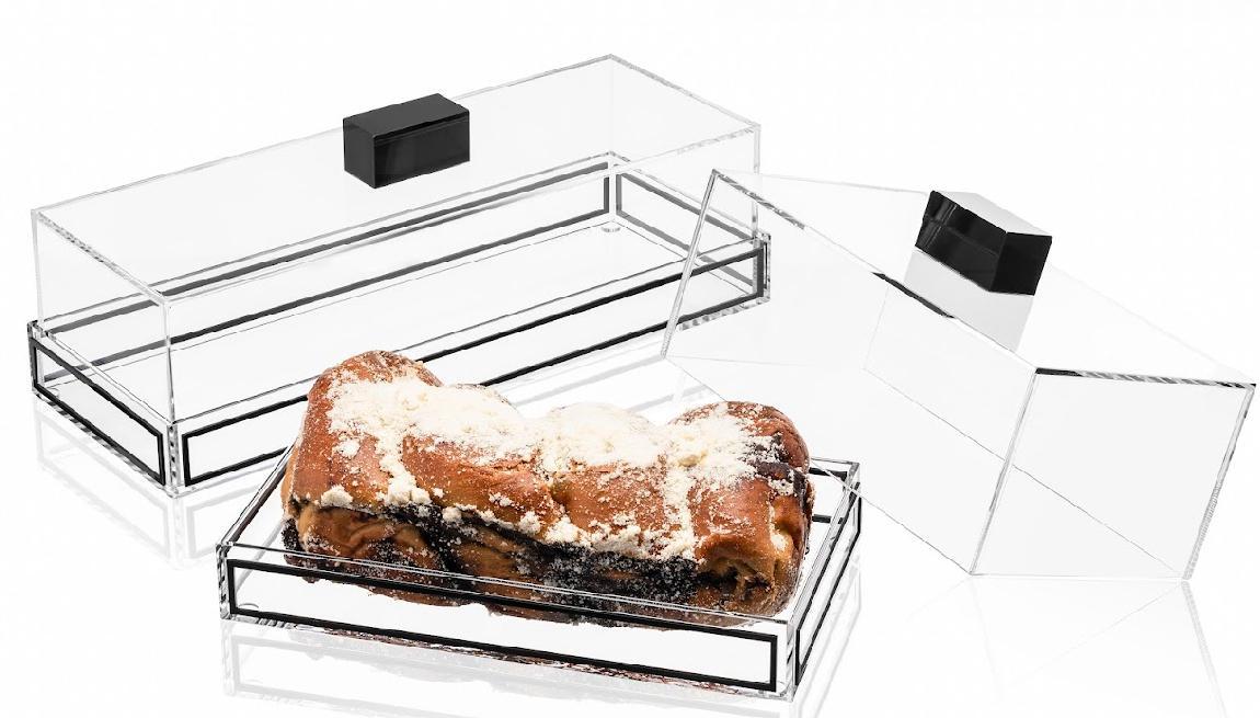 Lucite Cake Display With Clear Base and Black Trim Collection