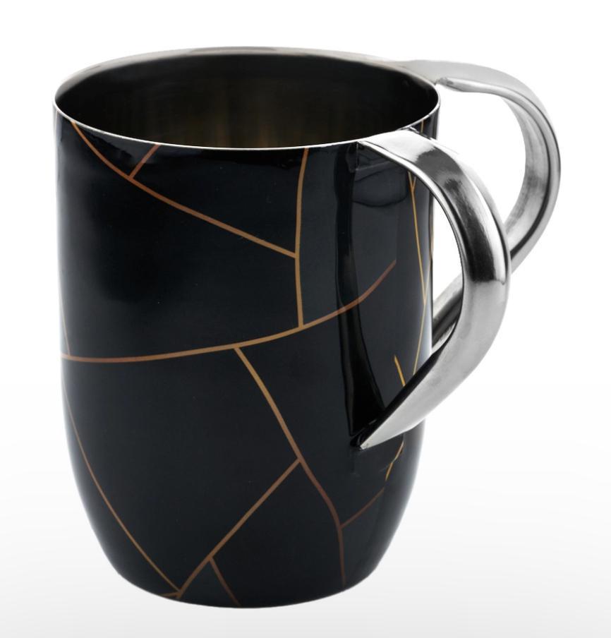 Black and gold abstract stainless steel wash cup 