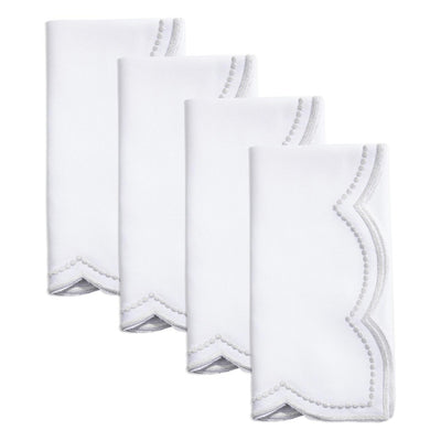 Embroidered Polka Dot Napkin With Scallop Edge - Silver (4 Count)