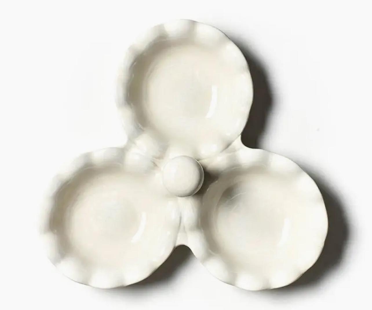 Signature White Ruffle Three Bowl Server