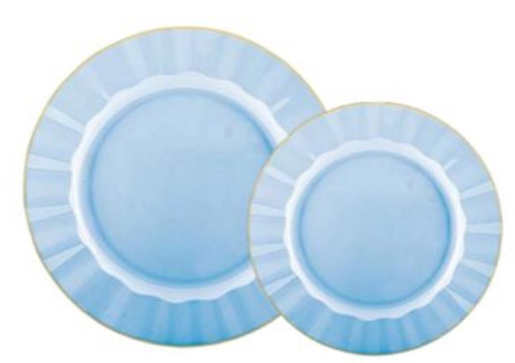 Petal Combo Plates Blue With Gold Rim (Service For 16)