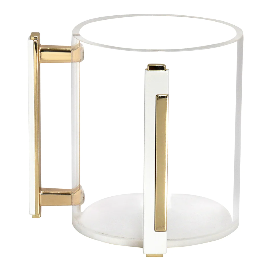 Lucite Clear Wash Cup With White & Gold Designed Handles (1 Count)
