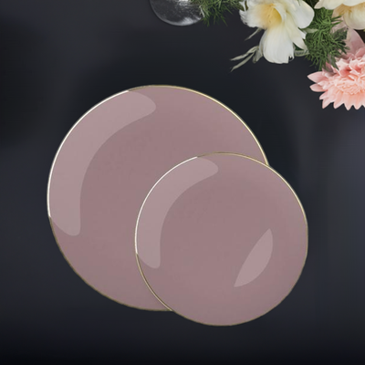 Round Mauve • Gold Plastic Plates | 10 Pack