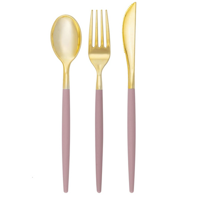 Mauve & Gold Plastic Cutlery Set (Service for 8) - Set With Style