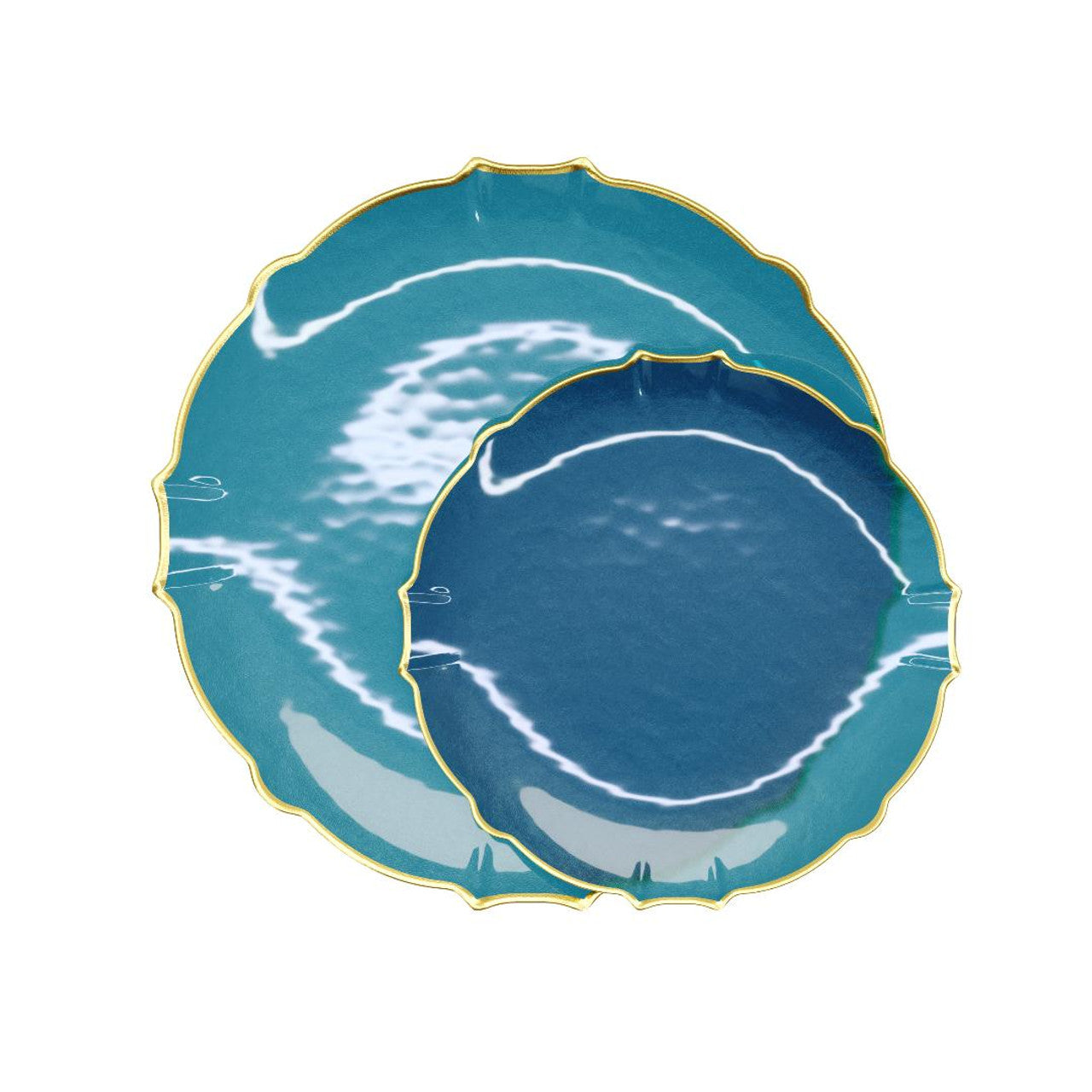 Petal Collection Tableware Peacock / Gold Border Plastic Party Plates (combo 20+20)