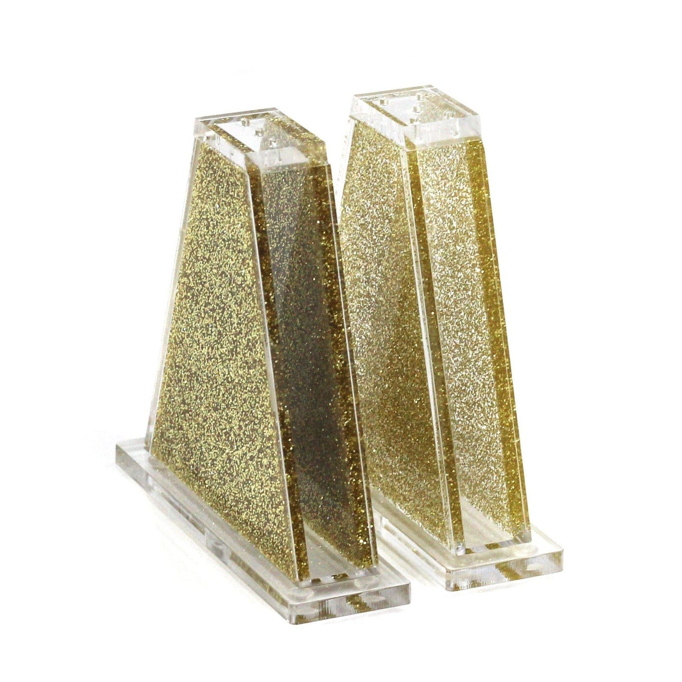 Salt and Pepper shaker- Triangle Gold Glitter & Clear- Set of 2