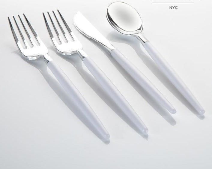 White • Silver Plastic Cutlery Set | 32 Pieces (Service for 8) - Set With Style
