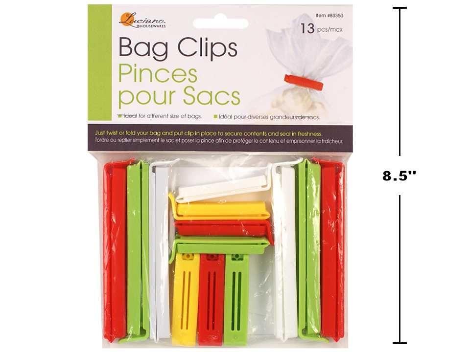 Bag Clips, 13-Pc, 4 Colors, Red, Green,Yellow & White - Set With Style
