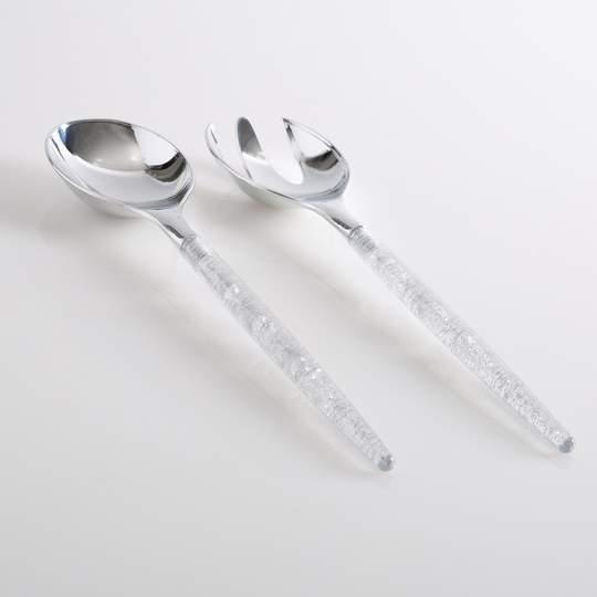Silver Glitter Plastic Serving Fork • Spoon Set - Set With Style