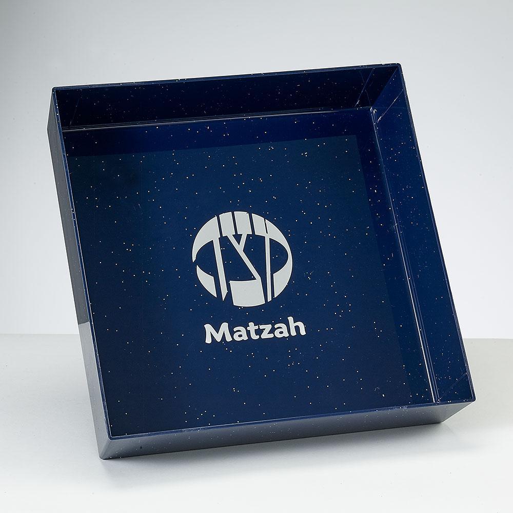 Square Navy PS Matzah Tray With Silver Glitter (1 Count) - Set With Style