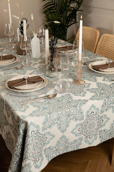 Light Blue Mandala Tablecloth Collection - Set With Style