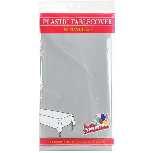 Solid Color Party Tablecovers - 54"x108" Plastic Silver Tablecover - Set With Style
