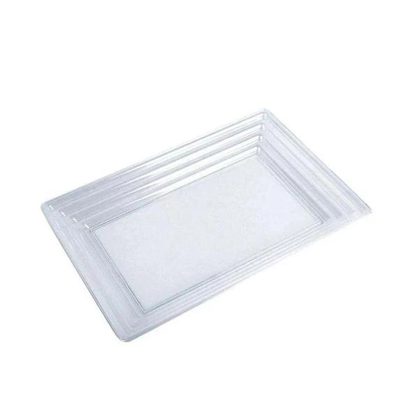9" x 13" Clear Rectangular with Groove Rim Plastic Serving Trays (3 Count) - Set With Style