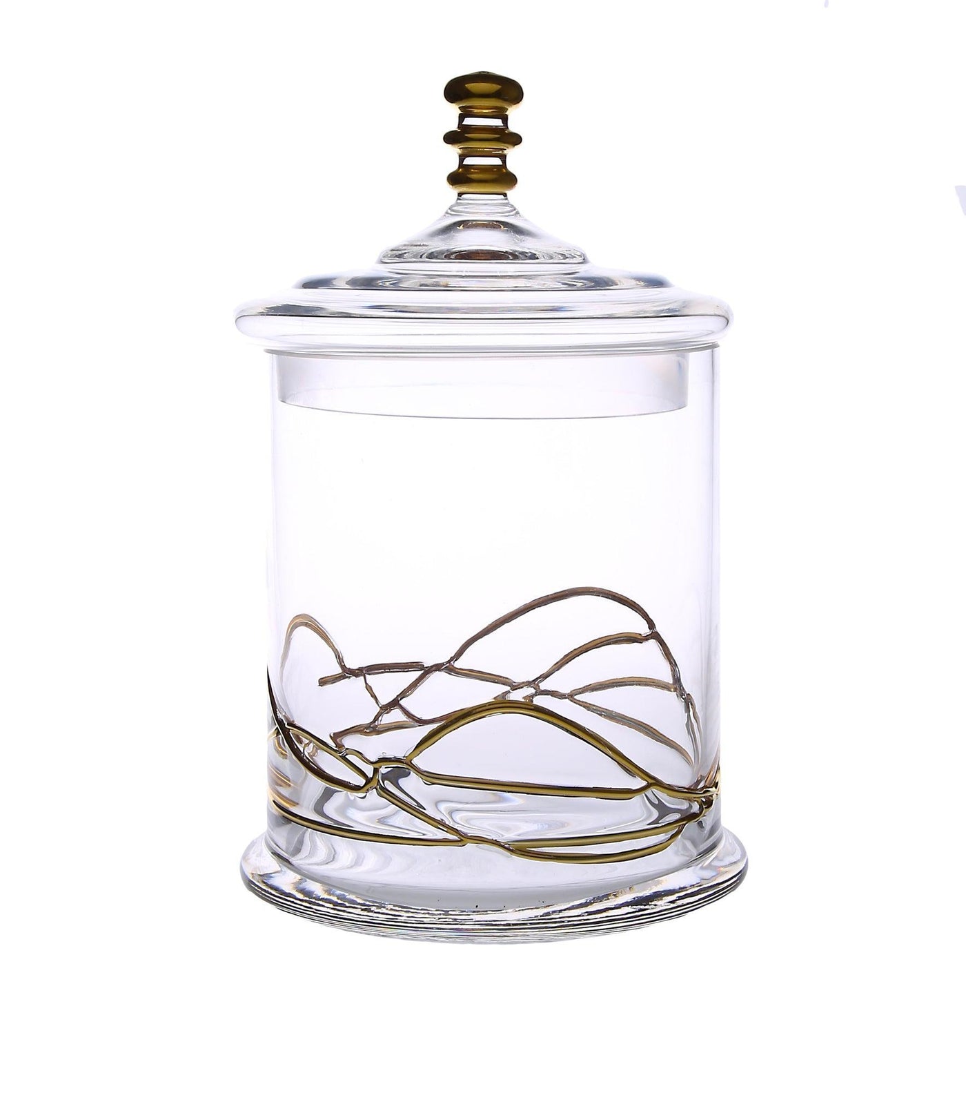 Glass Jar and Lid with 14k Gold Swirl Design - Set With Style