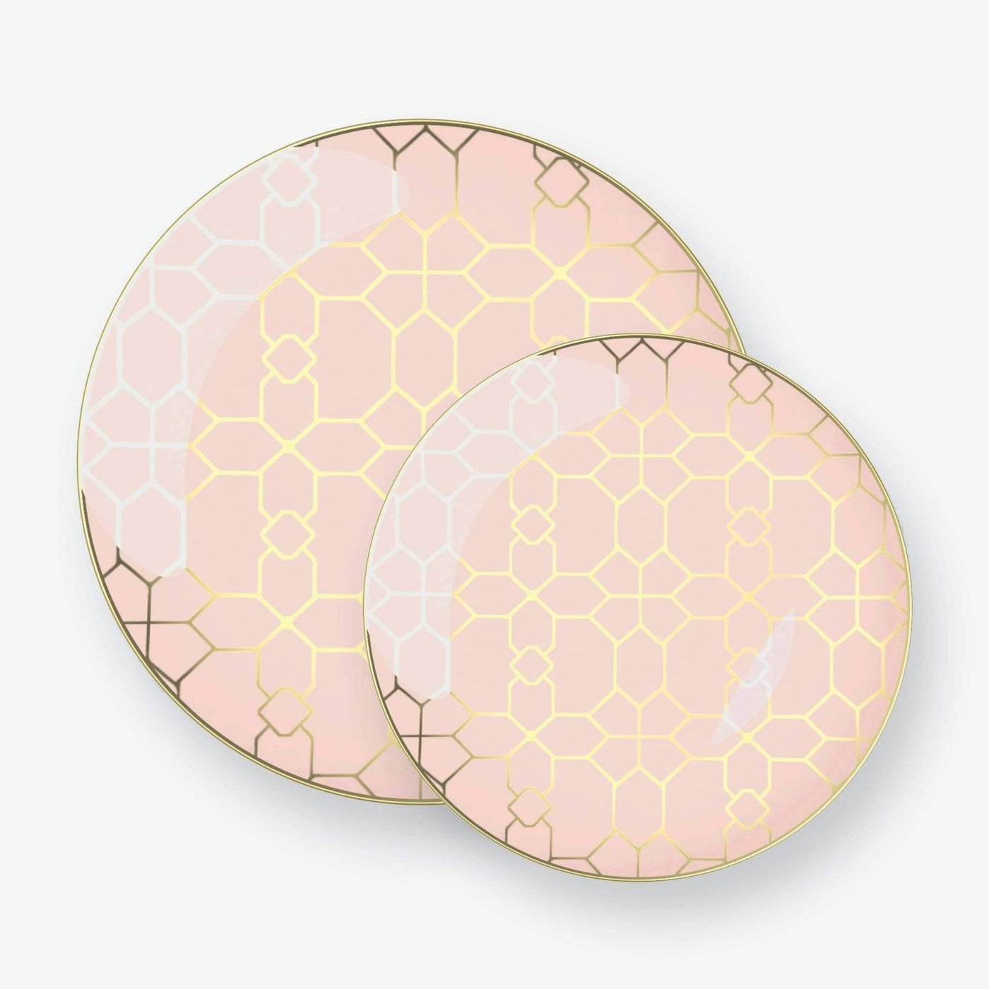 Round Blush • Gold Pattern Plastic Plates | 10 Pack - Set With Style