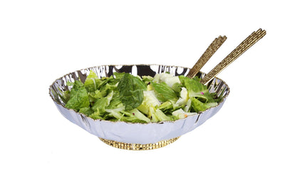 Stainless Steel Crumpled Bowl with Mosaic Base - 7.75"D x 3.25"H - Set With Style