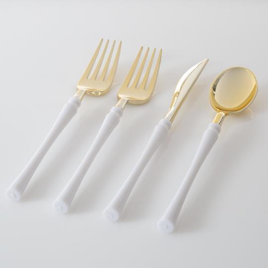 White • Gold Plastic Cutlery Set | 32 Pieces - Set With Style