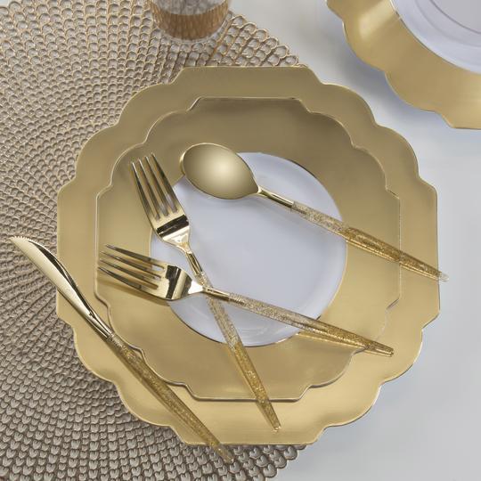 Scalloped Gold Plastic Plates | 10 Pack - Set With Style