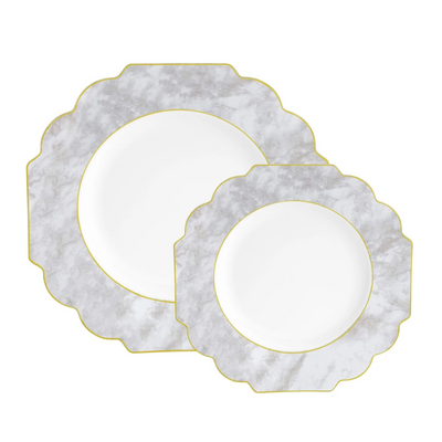 Scalloped Marble • Gold Plastic Plates | 10 Pack - Set With Style