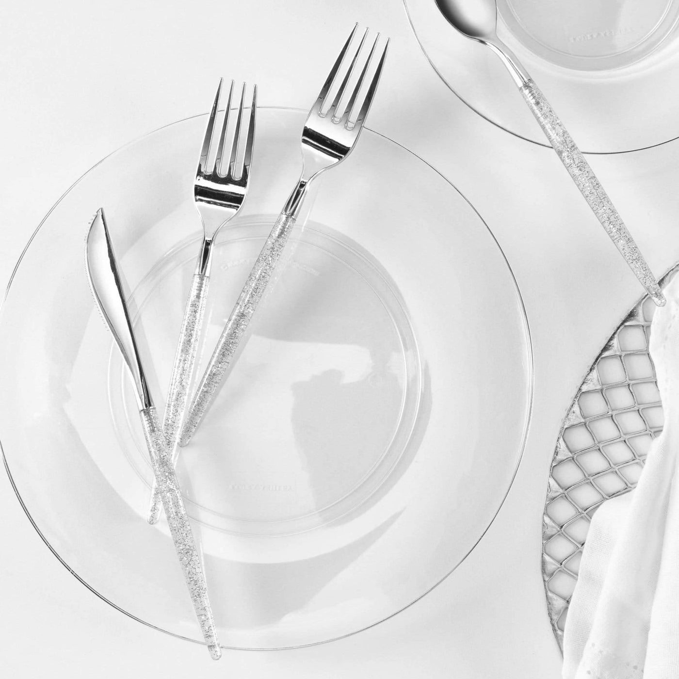 Silver Glitter Plastic Cutlery Set | 32 Pieces (Service for 8) - Set With Style