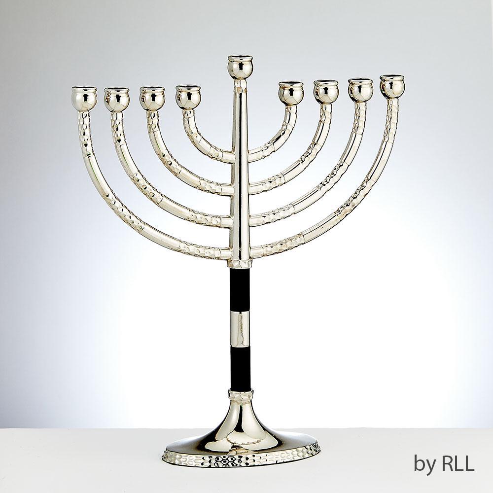 Classic Hammered Menorah with Black and Silver Accents - Set With Style