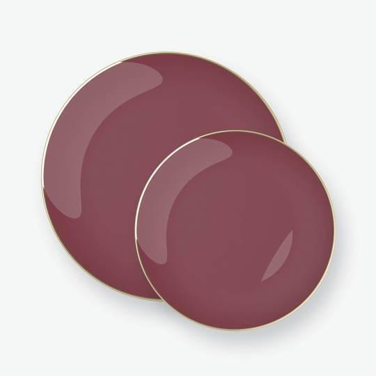 Round Cranberry • Gold Plastic Plates | 10 Pack - Set With Style