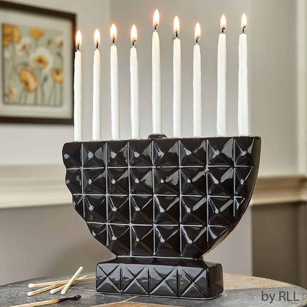 Black Geometric Hand-Painted Ceramic Menorah - Set With Style