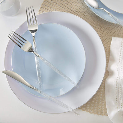 Round Ice Blue • Silver Plastic Plates | 10 Pack - Set With Style