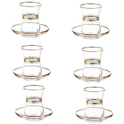 Lav - Cays Glass Tea Cup and Glass Saucer W/ Gold Rim , 4 Oz, 6 Pk, - Set With Style