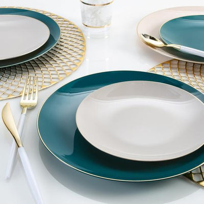 Round Teal • Gold Plastic Plates | 10 Pack - Set With Style