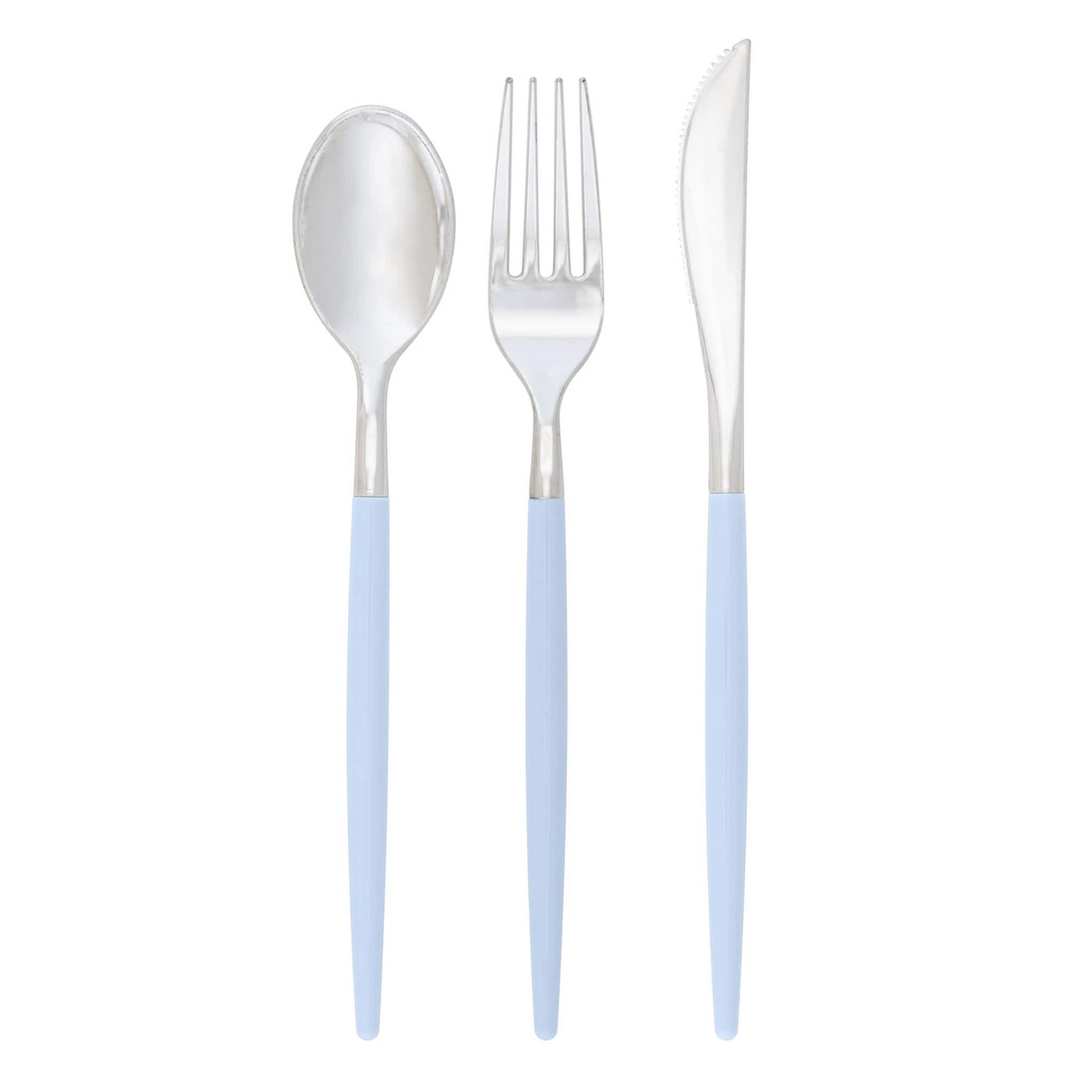 Ice Blue • Silver Plastic Cutlery Set | 32 Pieces (Service for 8) - Set With Style