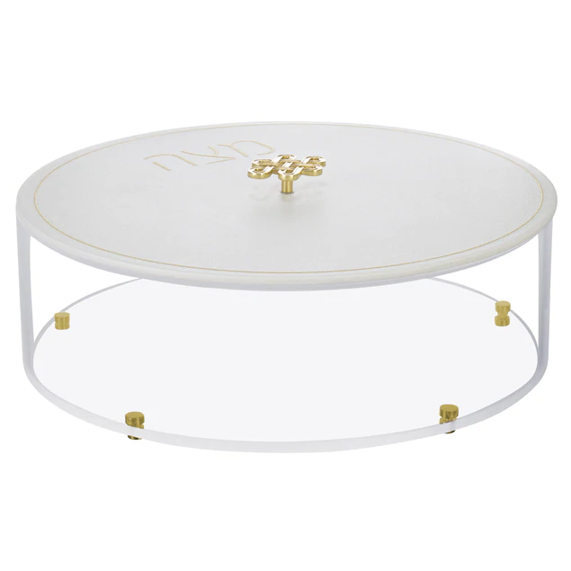 Lucite Matzah Box with White Leatherette Cover and Knot Handle - Set With Style