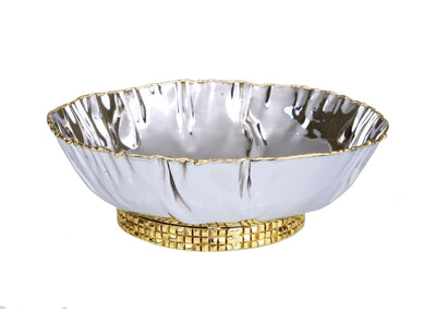 Stainless Steel Crumpled Bowl with Mosaic Base - 7.75"D x 3.25"H - Set With Style