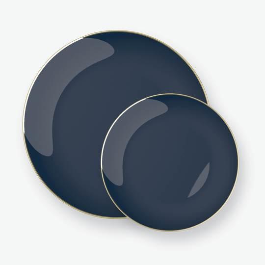 Round Navy • Gold Plastic Plates | 10 Pack - Set With Style