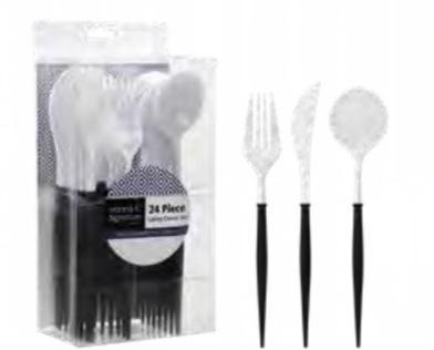 White w/ Black Cutlery Set (24ct) - Set With Style