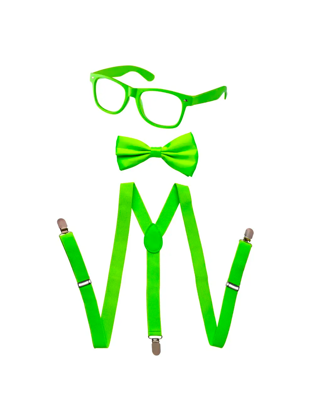 Kids Neon Green Suspender, Bowtie Accessory Set - Set With Style