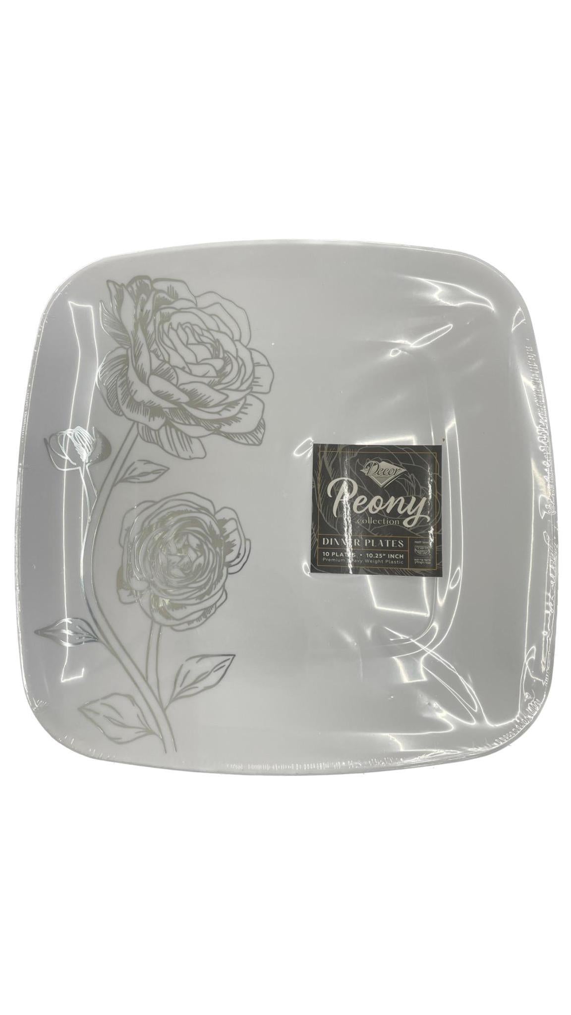 Peony Plate Collection - White/ Silver - Set With Style