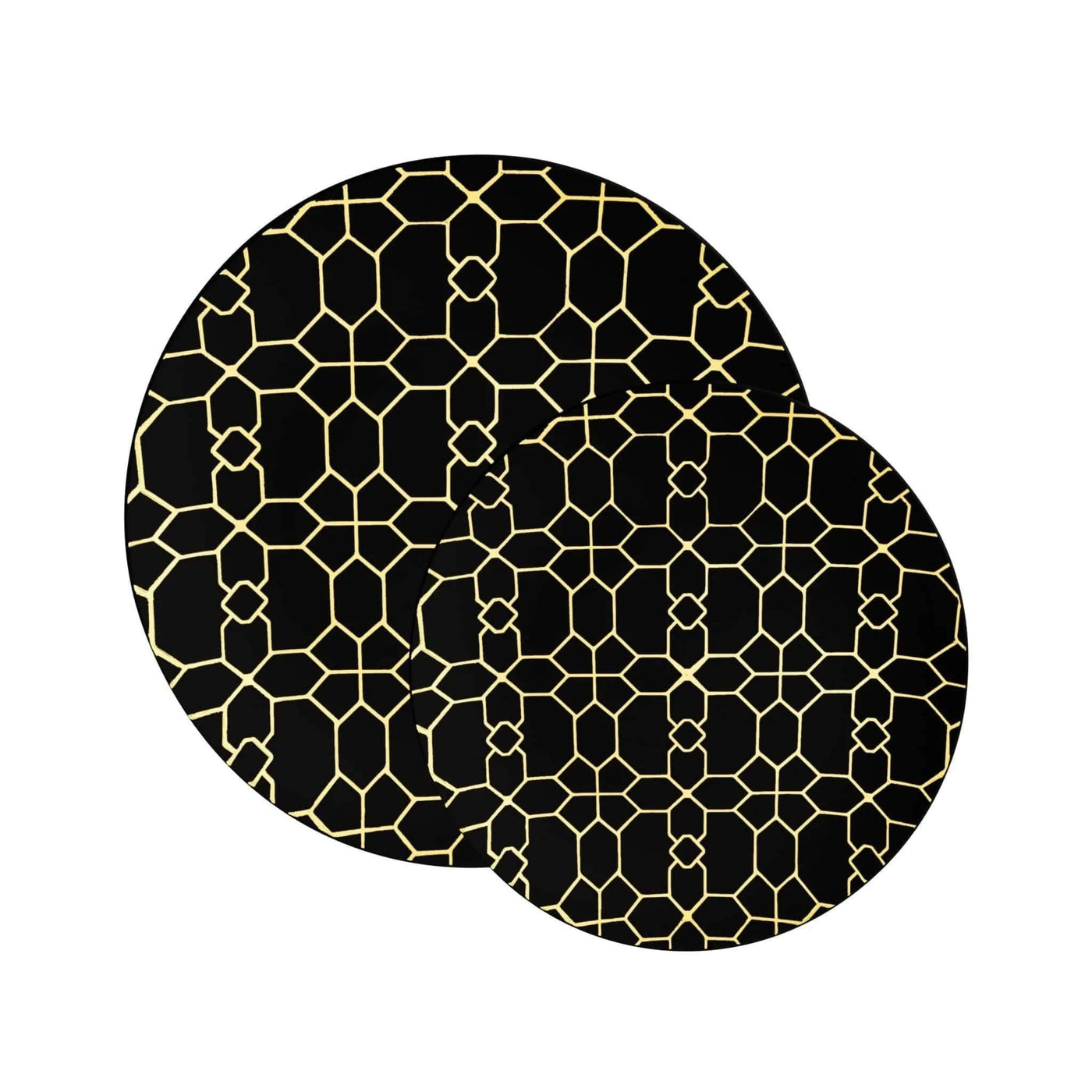 Round Black • Gold Pattern Plastic Plates | 10 Pack - Set With Style