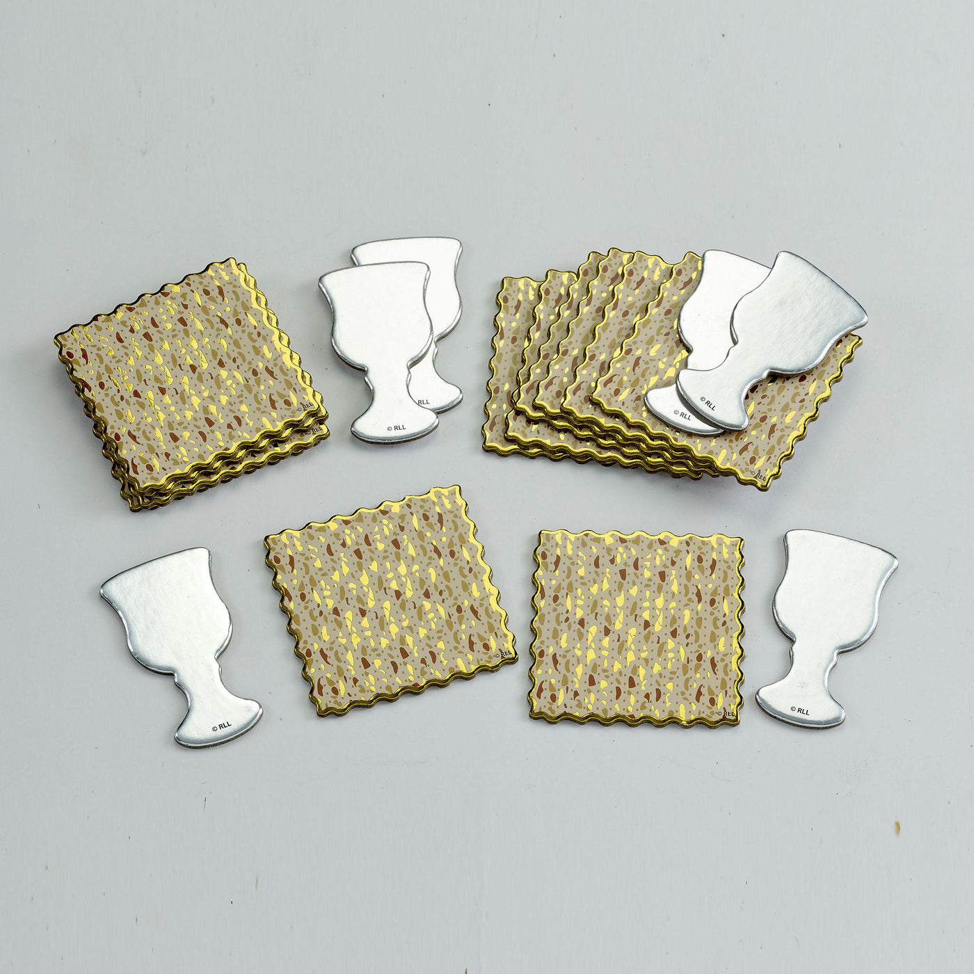 Passover Tablescatters, 12 Foiled Matzah, and 6 Foiled Cups - Set With Style