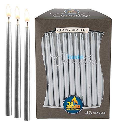 Silver Handmade Metallic Chanukah Candles Standard Size 45 - Set With Style