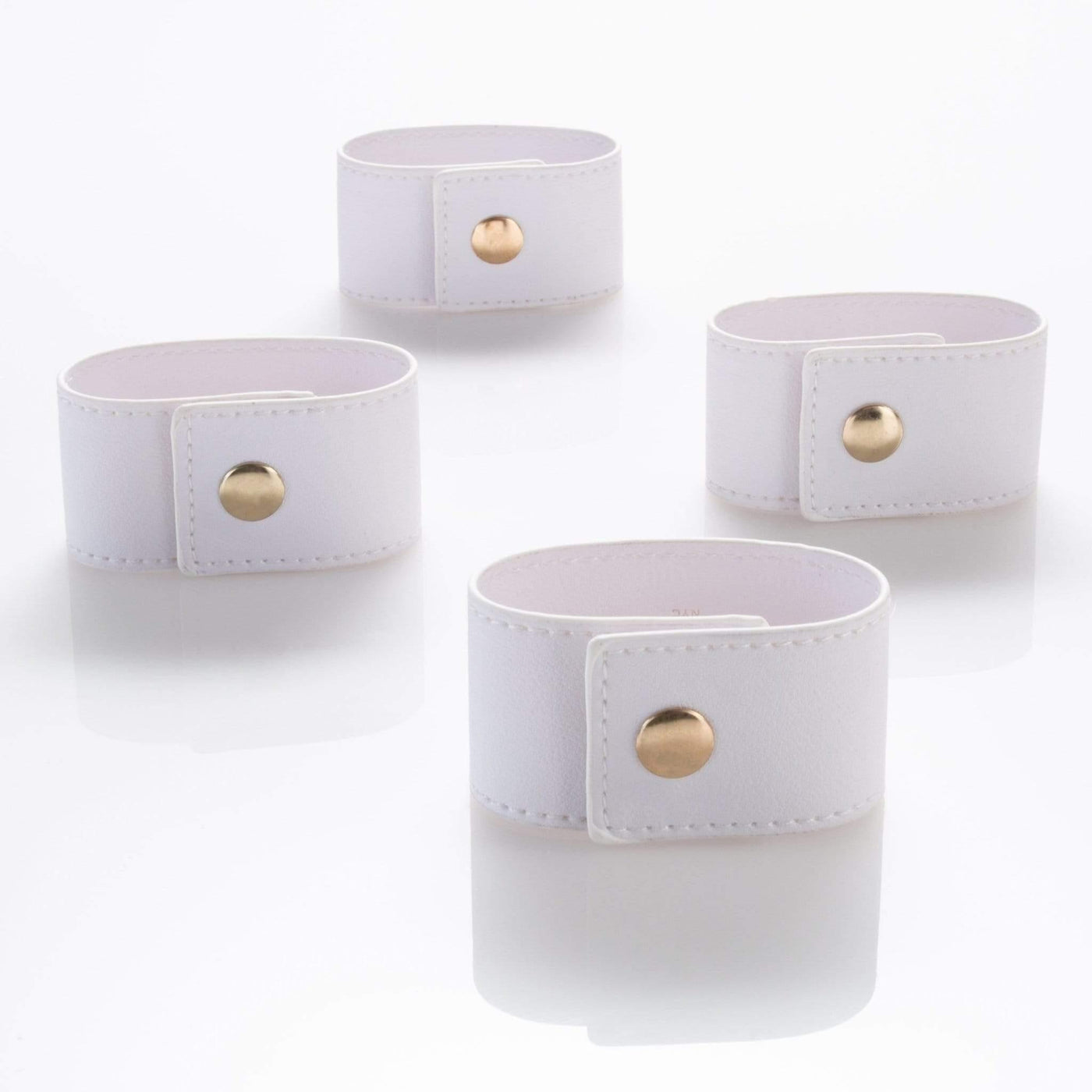 White Band and Gold Snap Faux Leather Napkin Rings | 4 Napkin Rings - Set With Style
